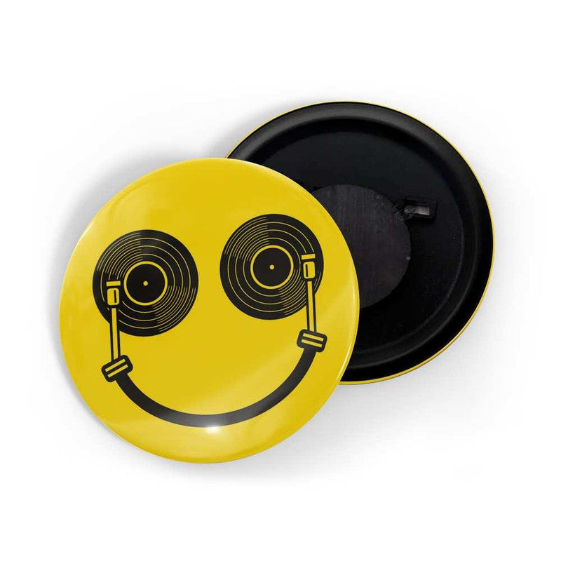 dhcrafts Yellow Color Round Fridge Magnet Dj Grimacing Face Emoji Glossy Finish Design Pack of 1 (58 mm)
